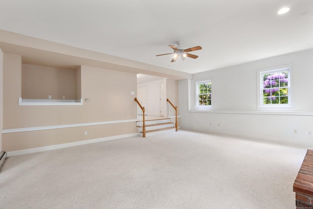 35 Hunting Ridge Rd, Easton, CT 06612 - carpeted empty room with ceiling fan, baseboards, stairs, and recessed lighting