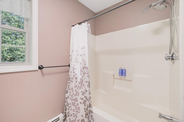 58 Snake Meadow Rd, Killingly, CT 06239 - bathroom with shower / bath combo with shower curtain and baseboard heating