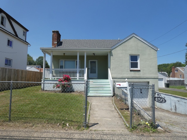 450 Thorme St, Bridgeport, CT 06606 - view of front facade featuring covered porch, stucco siding, and a chimney