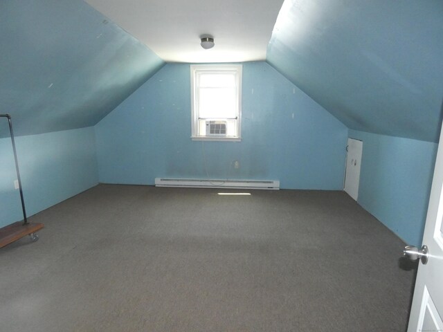 450 Thorme St, Bridgeport, CT 06606 - bonus room with a baseboard radiator, vaulted ceiling, carpet flooring, and cooling unit
