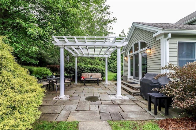 11 Wendover Rd, Newtown, CT 06470 - view of patio featuring a pergola and an outdoor hangout area