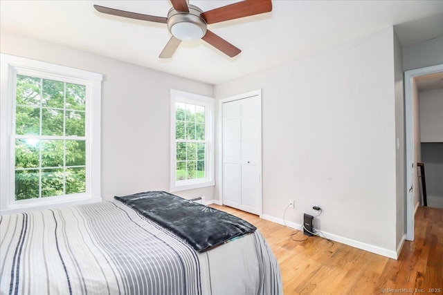 11 Wendover Rd, Newtown, CT 06470 - bedroom featuring wood finished floors, baseboards, a closet, and a ceiling fan