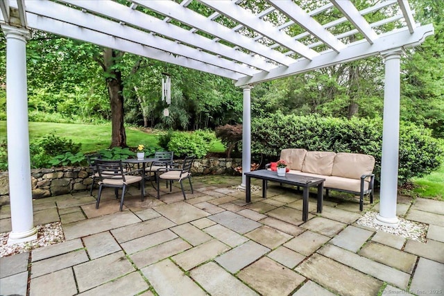 11 Wendover Rd, Newtown, CT 06470 - view of patio / terrace featuring outdoor lounge area, a pergola, and outdoor dining space