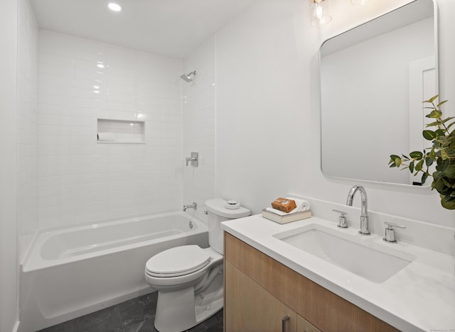 26 Homestead Ln Unit B, Greenwich, CT 06831 - bathroom featuring toilet, bathing tub / shower combination, vanity, tile patterned floors, and recessed lighting