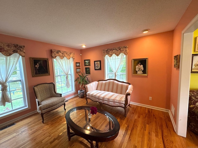29 Swift St, Branford, CT 06405 - living area with a textured ceiling, wood finished floors, and baseboards