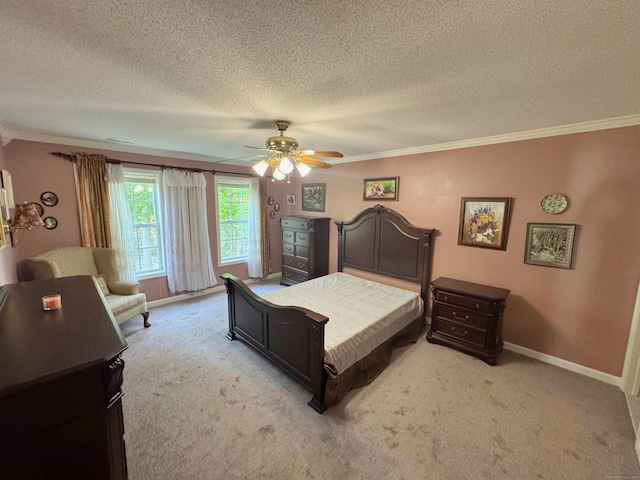 29 Swift St, Branford, CT 06405 - bedroom with light colored carpet, a textured ceiling, ornamental molding, and a ceiling fan