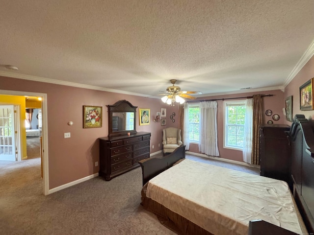 29 Swift St, Branford, CT 06405 - carpeted bedroom featuring crown molding, a textured ceiling, baseboards, and a ceiling fan