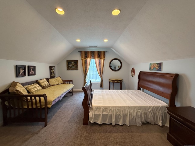 29 Swift St, Branford, CT 06405 - bedroom featuring carpet, lofted ceiling, a textured ceiling, and recessed lighting