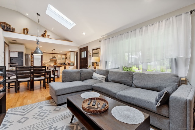 20 Marlin Rd, New Britain, CT 06053 - living room with a skylight, light wood-style flooring, high vaulted ceiling, and recessed lighting