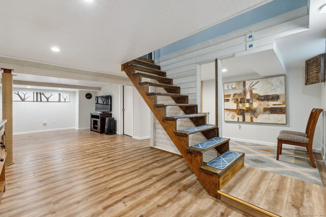 20 Marlin Rd, New Britain, CT 06053 - stairs with baseboards, wood finished floors, and recessed lighting
