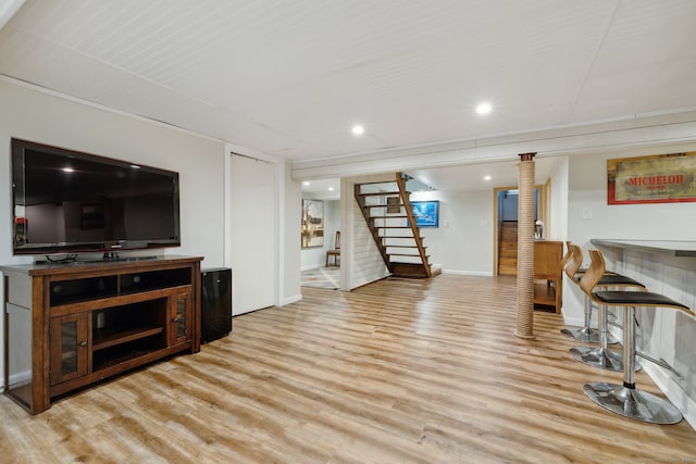 20 Marlin Rd, New Britain, CT 06053 - living room with wood finished floors, stairway, baseboards, and recessed lighting