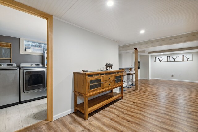 20 Marlin Rd, New Britain, CT 06053 - interior space with washing machine and clothes dryer, recessed lighting, light wood-style flooring, baseboards, and ornamental molding