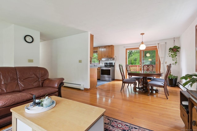 6 Royal Oaks Dr, Ledyard, CT 06339 - living room with a baseboard heating unit and light wood-style floors