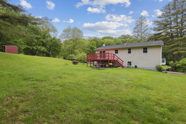 6 Royal Oaks Dr, Ledyard, CT 06339 - view of green lawn with a wooden deck and stairs