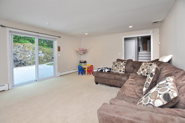 59 Settlers Knl, Newington, CT 06111 - living room featuring light carpet, baseboard heating, and recessed lighting