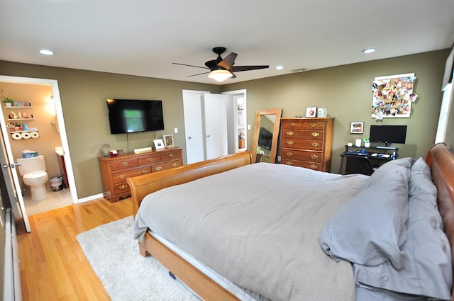 59 Settlers Knl, Newington, CT 06111 - bedroom featuring light wood-style floors, recessed lighting, a ceiling fan, baseboards, and connected bathroom
