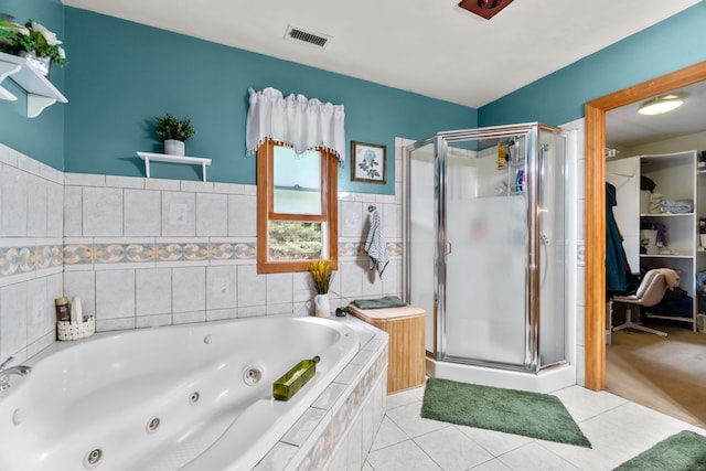 30 Hi Barlow Rd, Newtown, CT 06470 - full bath with a stall shower, a jetted tub, and tile patterned floors