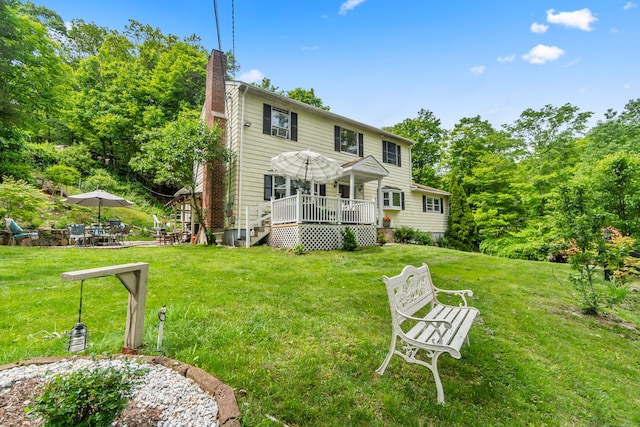 30 Hi Barlow Rd, Newtown, CT 06470 - rear view of property featuring a chimney, a deck, and a yard