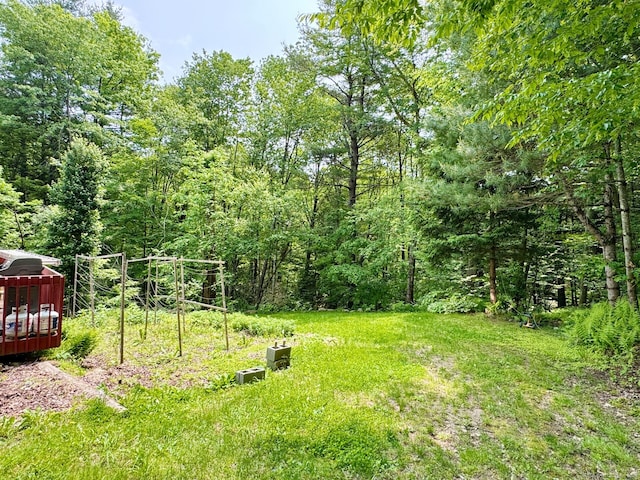 83 Shingle Mill Rd, Harwinton, CT 06791 - view of yard with a wooden deck and a wooded view