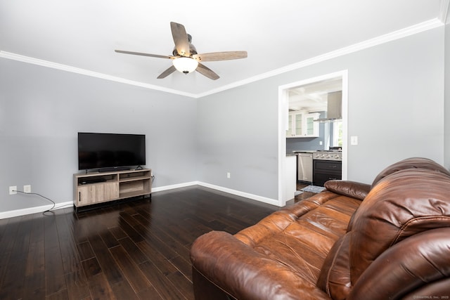 25 Cotton Bridge Rd, Killingly, CT 06241 - living area with baseboards, wood finished floors, ornamental molding, and ceiling fan