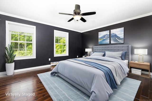 25 Cotton Bridge Rd, Killingly, CT 06241 - bedroom with baseboards, crown molding, dark wood finished floors, and ceiling fan