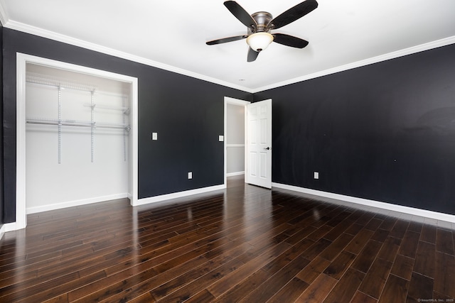 25 Cotton Bridge Rd, Killingly, CT 06241 - unfurnished bedroom featuring baseboards, wood finished floors, a closet, a ceiling fan, and crown molding