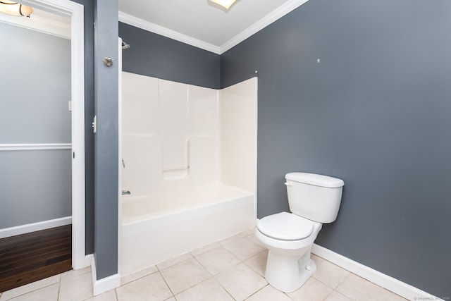 25 Cotton Bridge Rd, Killingly, CT 06241 - full bathroom with ornamental molding, toilet, tile patterned flooring, baseboards, and washtub / shower combination