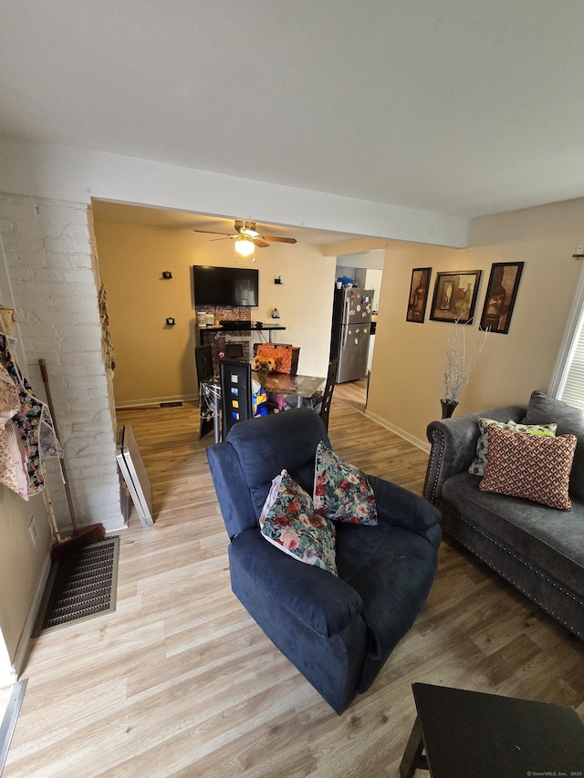 54 Lombard St, New Haven, CT 06513 - living room with light wood-style floors, baseboards, and a ceiling fan