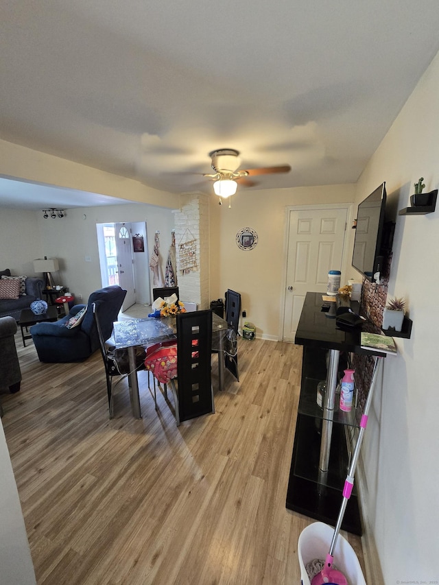 54 Lombard St, New Haven, CT 06513 - dining space with light wood finished floors and a ceiling fan