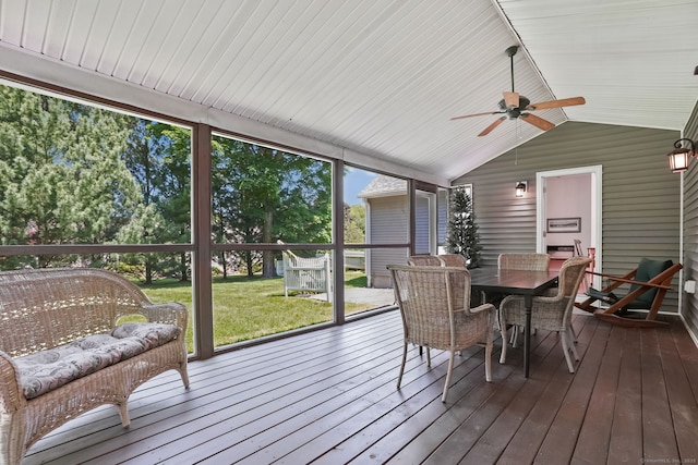 227 Meadow St, Shelton, CT 06484 - sunroom featuring a ceiling fan, outdoor dining area, and lofted ceiling