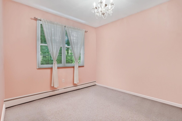 227 Meadow St, Shelton, CT 06484 - carpeted spare room with a baseboard heating unit, a chandelier, and baseboards