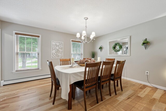 1 Spinnaker Rd, Waterford, CT 06385 - dining room with baseboard heating, a chandelier, light wood-style flooring, and baseboards