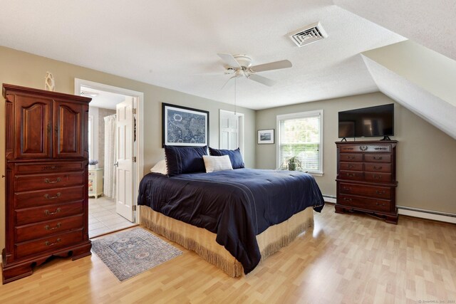 1 Spinnaker Rd, Waterford, CT 06385 - bedroom featuring light wood-style flooring, a baseboard radiator, ceiling fan, and ensuite bath