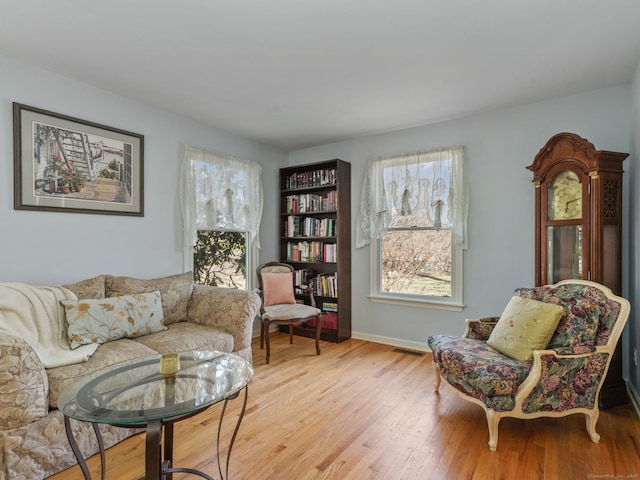 235 Lonetown Rd, Redding, CT 06896 - living area featuring healthy amount of natural light, light wood-style floors, and baseboards
