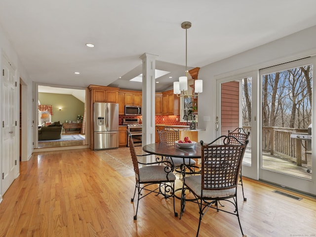235 Lonetown Rd, Redding, CT 06896 - dining space featuring light wood-style flooring and recessed lighting