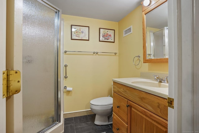 235 Lonetown Rd, Redding, CT 06896 - bathroom with vanity, a stall shower, toilet, and baseboards