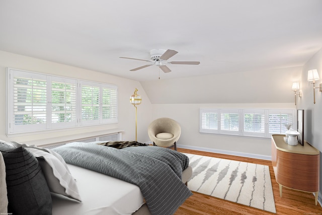 77 Crest Rd, Middlebury, CT 06762 - bedroom featuring wood finished floors, baseboards, lofted ceiling, and ceiling fan