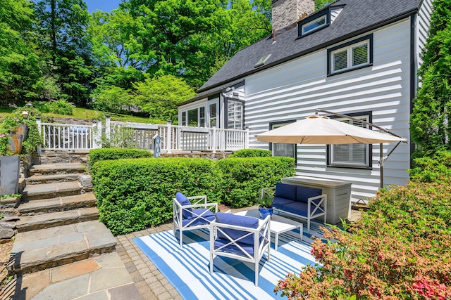 77 Crest Rd, Middlebury, CT 06762 - view of patio featuring an outdoor living space and a wooden deck