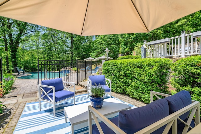 77 Crest Rd, Middlebury, CT 06762 - view of patio / terrace with an outdoor living space and view of scattered trees