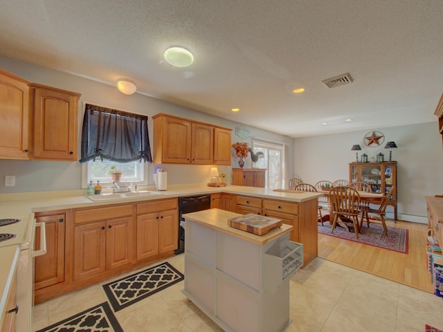 193 Pickett Rd, Plainfield, CT 06374 - kitchen with black dishwasher, a peninsula, light countertops, a sink, and a kitchen island