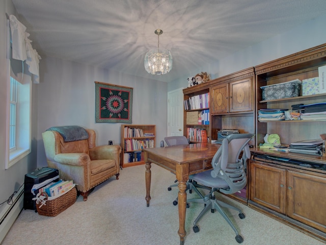 193 Pickett Rd, Plainfield, CT 06374 - office space featuring baseboard heating, carpet, and a chandelier