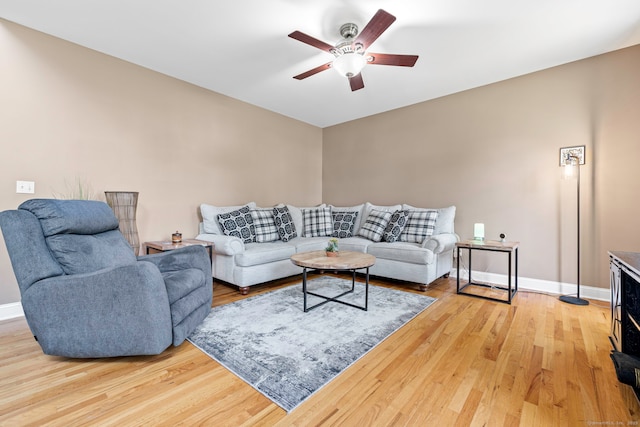 55 Perry Ln, Stratford, CT 06614 - living area featuring ceiling fan, light wood-type flooring, and baseboards