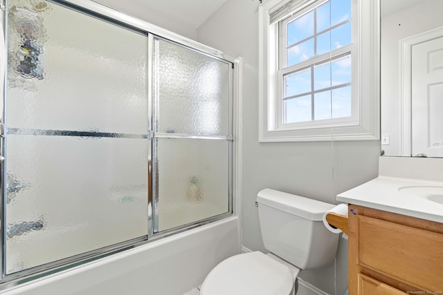 55 Perry Ln, Stratford, CT 06614 - full bathroom featuring vanity, toilet, and enclosed tub / shower combo