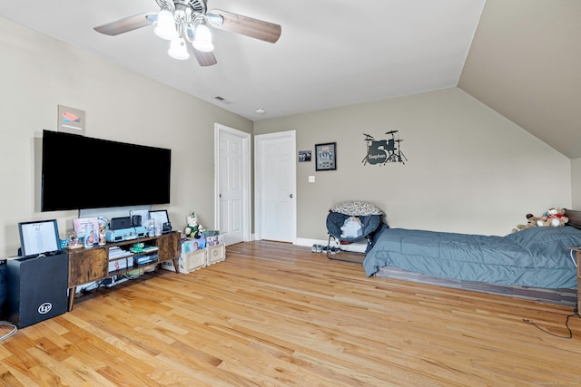 55 Perry Ln, Stratford, CT 06614 - bedroom featuring wood finished floors, ceiling fan, baseboards, and vaulted ceiling