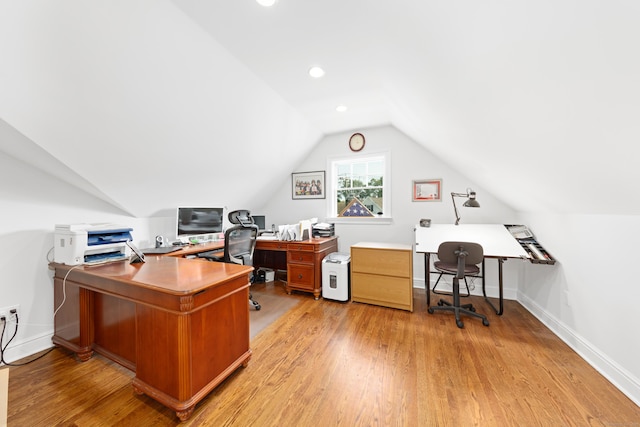 334 W Ave, Darien, CT 06820 - office space with vaulted ceiling, light wood-style flooring, baseboards, and recessed lighting