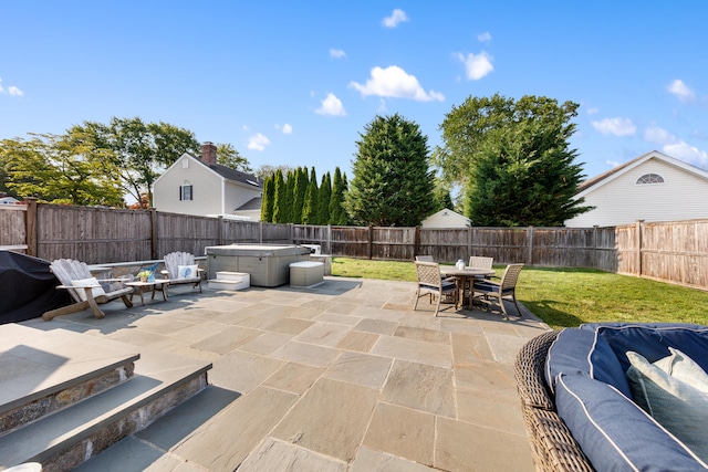 334 W Ave, Darien, CT 06820 - view of patio / terrace featuring a hot tub and outdoor dining space