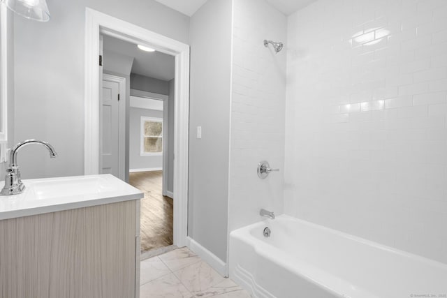 37 View St, East Haven, CT 06512 - bathroom featuring baseboards,  shower combination, vanity, and marble finish floors