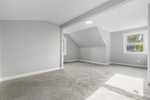37 View St, East Haven, CT 06512 - additional living space featuring radiator heating unit, vaulted ceiling, carpet, and baseboards