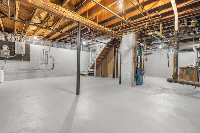 37 View St, East Haven, CT 06512 - basement featuring stairway, electric panel, and water heater
