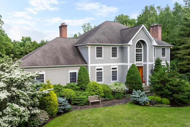 3 Mountaincrest Dr, Cheshire, CT 06410 - rear view of property featuring a chimney, a yard, and a shingled roof
